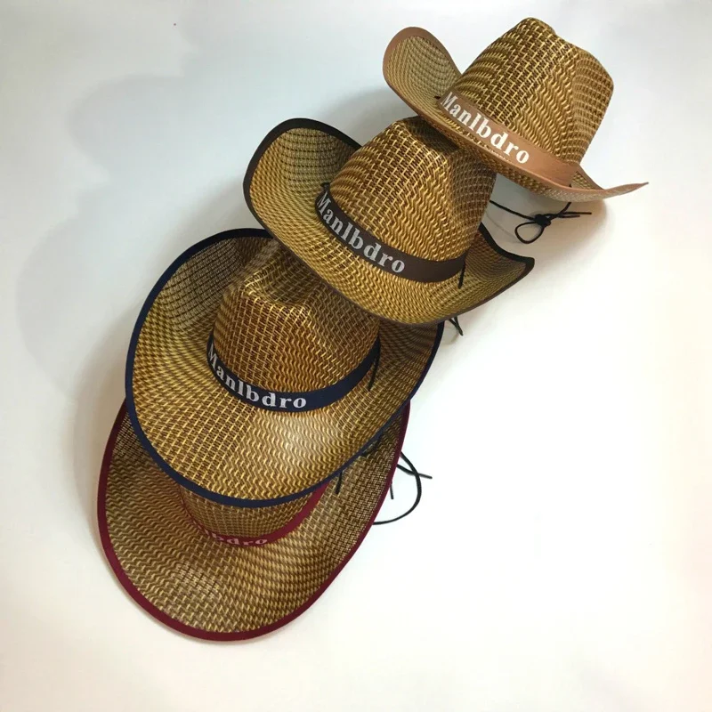 New Summer Wide Brim Straw Western Cowboy Hats Women Men Outdoor Beach Travel Sun Protection Hat Casual Unisex Panama Cap 2