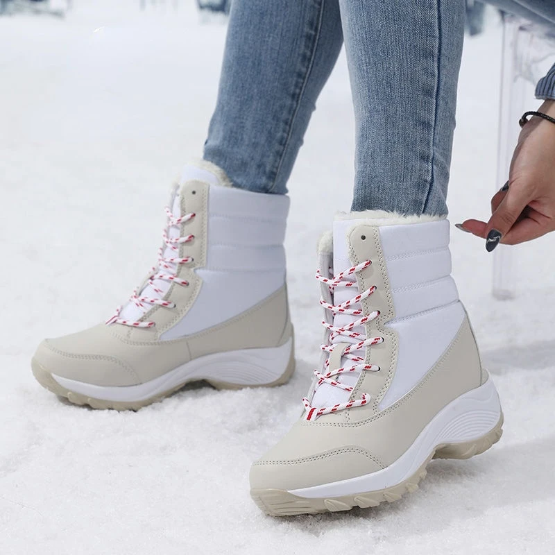 Bottes de neige pour femmes, chaussures à plateforme, en peluche, garde au chaud, cuissardes hautes, bottines d'hiver, chaussures de marche confortables