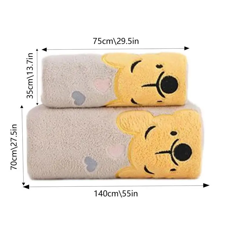 Bath Towels Set Of 2 Cartoon Coral Fleece Washcloths Sets Soft Quick Drying Bathroom Towels Coral Fleece Shower Towels Set 1