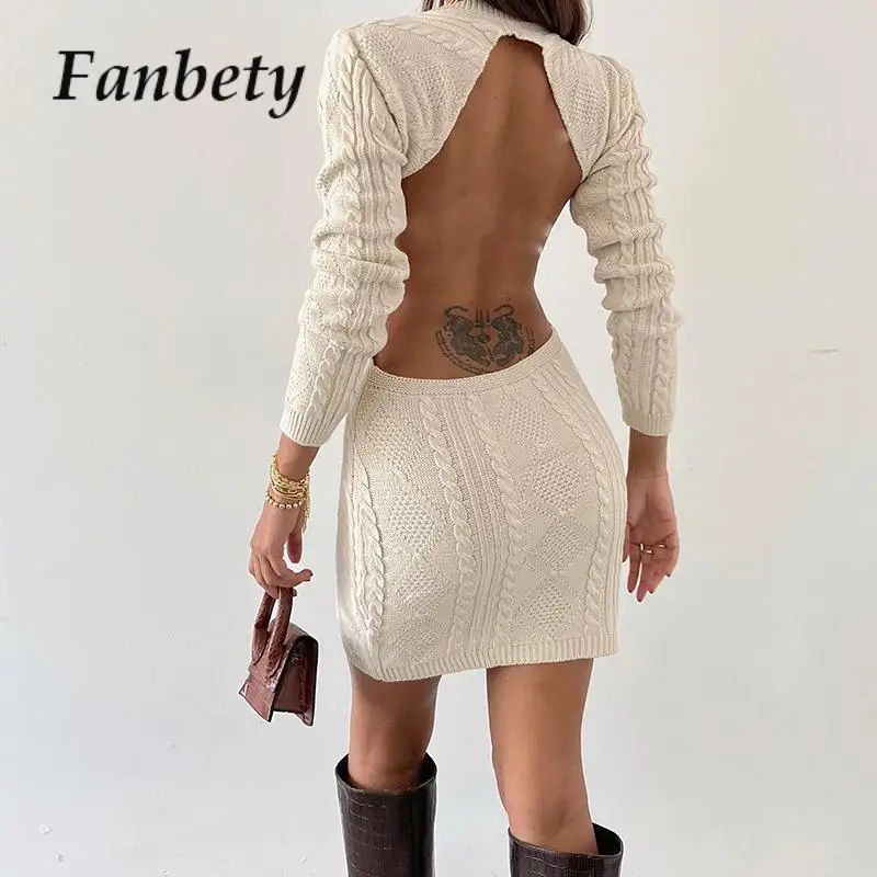Women-Twist-Knitted-Solid-Color-Mini-Dress-New-Sexy-Slim-Long-Sleeved ...