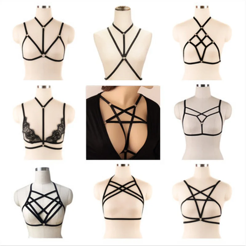 Women Bra Sexy Bondage Body Harness Lingerie Goth Crop Tops Cage Harness Belt Rave Wear pluss open cup