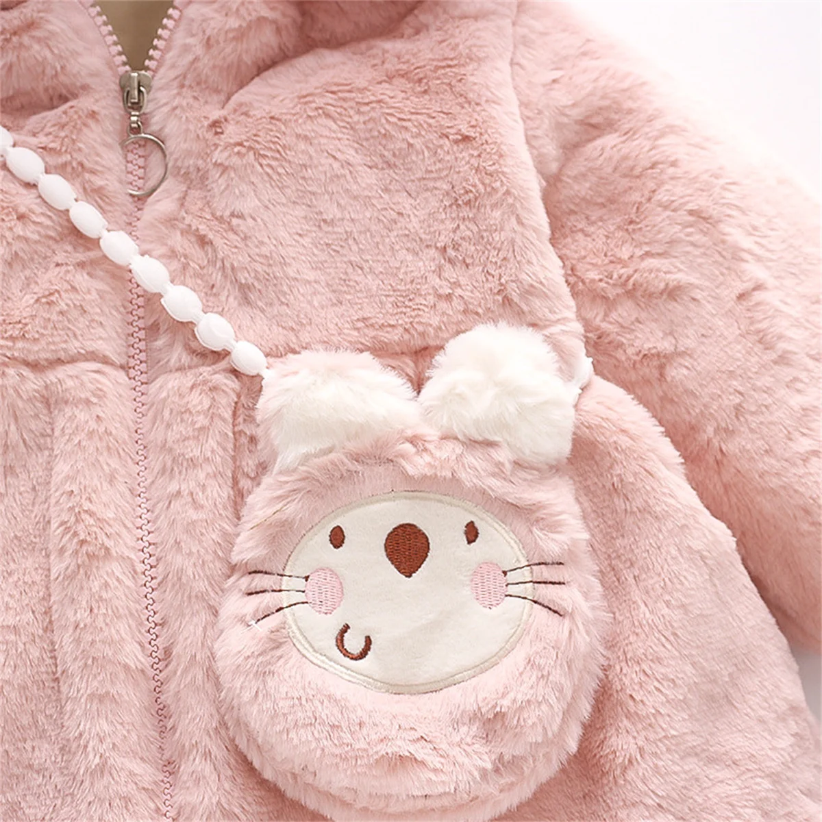 Baby Girl Winter Children'S Clothing Wool Sweater Jacket Girls' Solid Color Warm And Cute Daily Jacket+Cartoon Bag 2 Ps