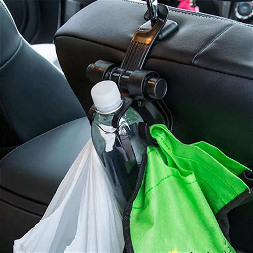 Car Seat Back Hook with Beverage Stand 180 Degree Swivel Multifunctional Metal Auto Seat Headrest Holder for Bag Purse Bracket