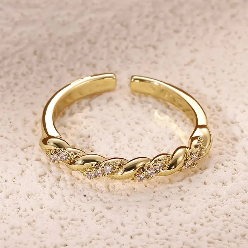 Zircon Twisted Rings for Women Gold Stainless Steel
