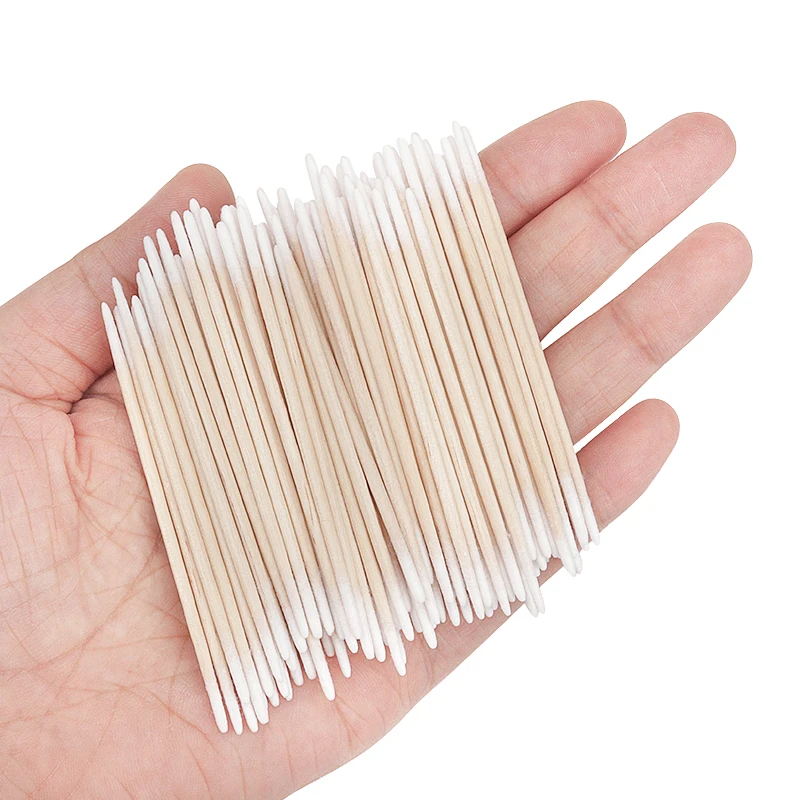 Wegwerp Ultra-Kleine Dubbele-End Hout Wattenstaafje 100Pcs Lint Gratis Micro Borstels Wimper Extension Lijm Verwijderen gereedschap