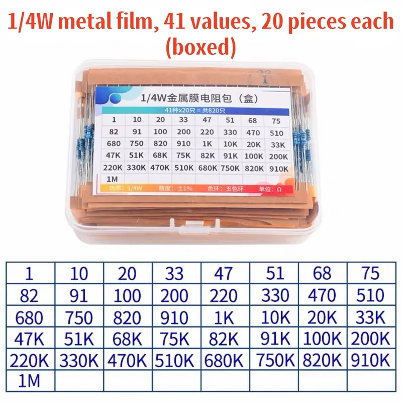 1/4W 1/2W 1W 2W 3W Resistor Set Resistance 1% 1/4W 1/2W 1W 2W 3W Metal Film Resistors Kit Ohm Electronic Components Kit - Image 9