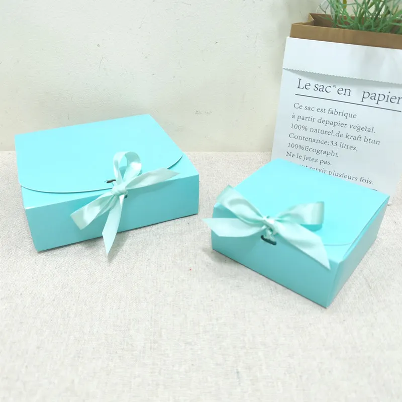 Description Picture 4 of item5Pcs/10Pcs White Pink Blue Gift Box Wedding Birthday Party Favor Clothes Packaging Handmade Biscuit Candy Box Multicolor Ribbon