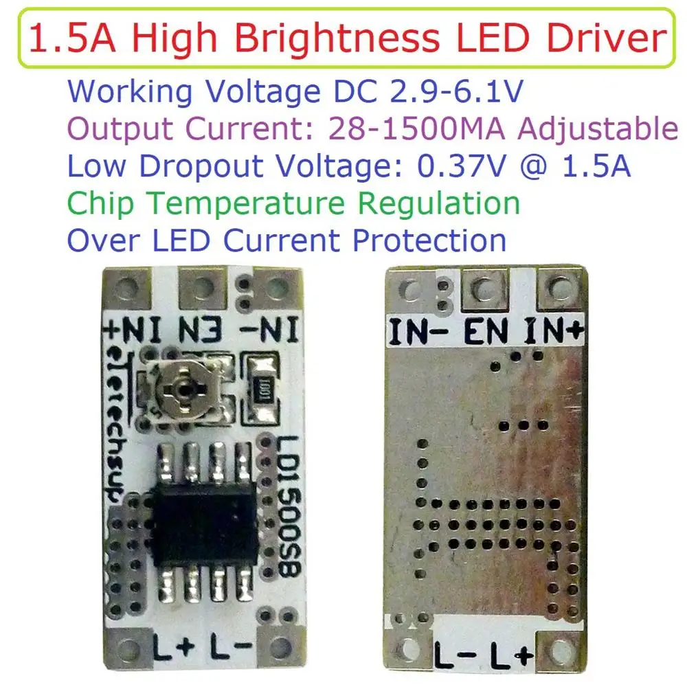 PWM 컨트롤러 DC-DC 정전류 변환 드라이브 보드, LED 드라이버 모듈, DC 3-6V, 28-1500MA, DC 2.9-6.1V, LD1500SB