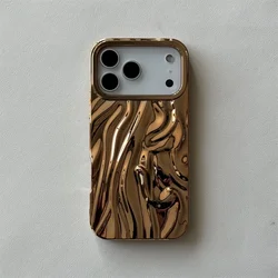 Electroplate Water Ripple Protective Phone Case - TPU Soft Cover - iPhone 15 (Golden)