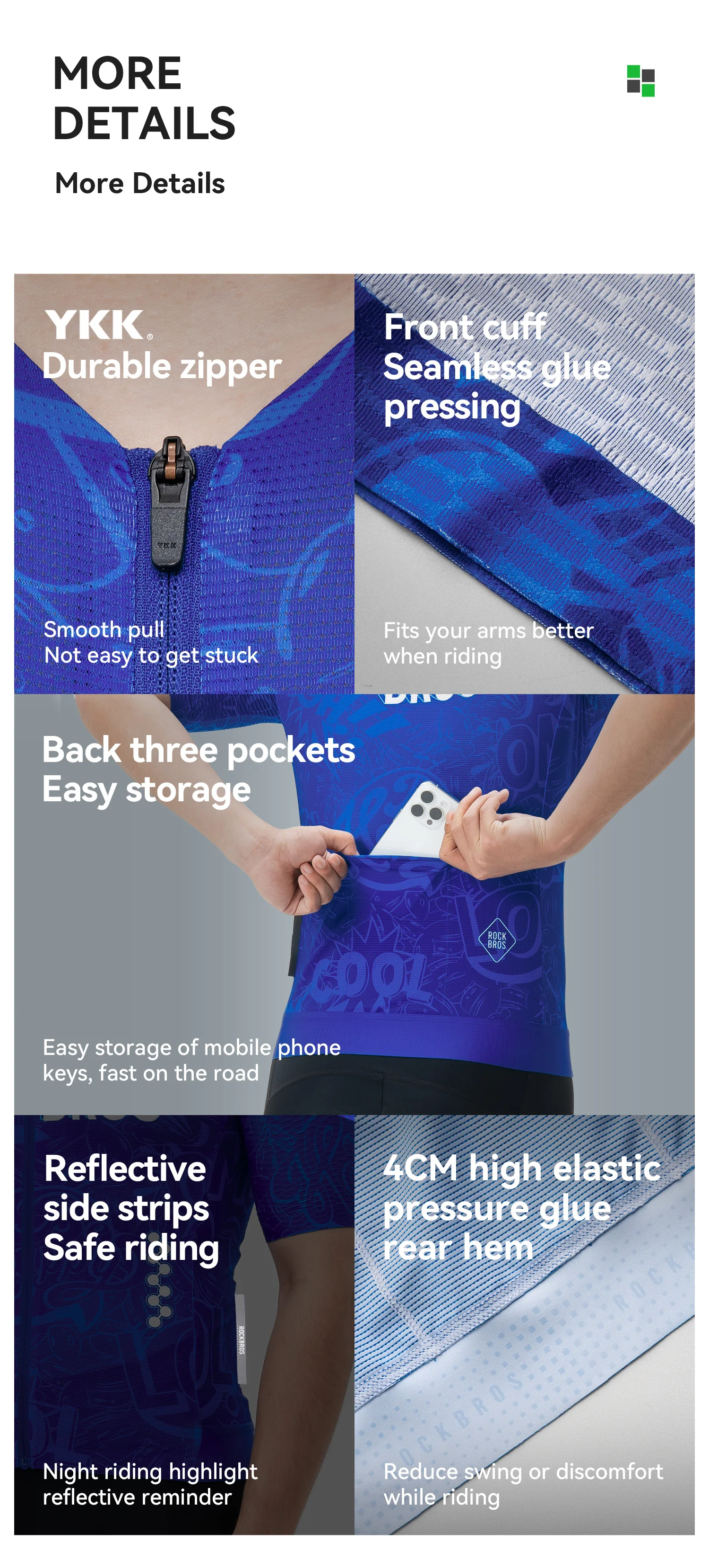 ROCKBROS Sommer-Radtrikot, leicht, atmungsaktiv, kurzärmelig, elastisch, bequem, Rennshirt, Herren-Radsportbekleidung – Detail 4