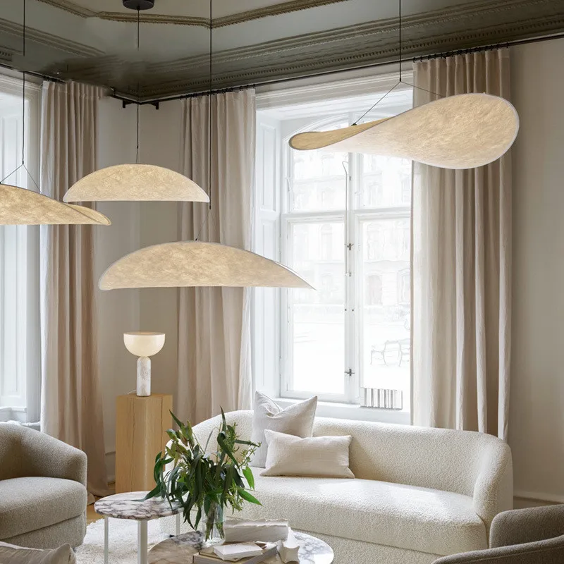 

Вертикальный подвесной светильник из белой шелковой ткани, современный декор в скандинавском стиле для гостиной, спальни, кухни, островка