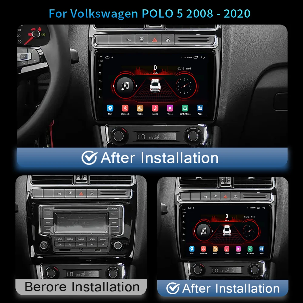 폭스바겐 VW 폴로 5 세단 2008 - 2020 차량용 라디오 멀티미디어 플레이어, 카플레이 스테레오, 4G 와이파이, GPS, DVD 헤드 유닛, 안드로이드 12, 2 Din