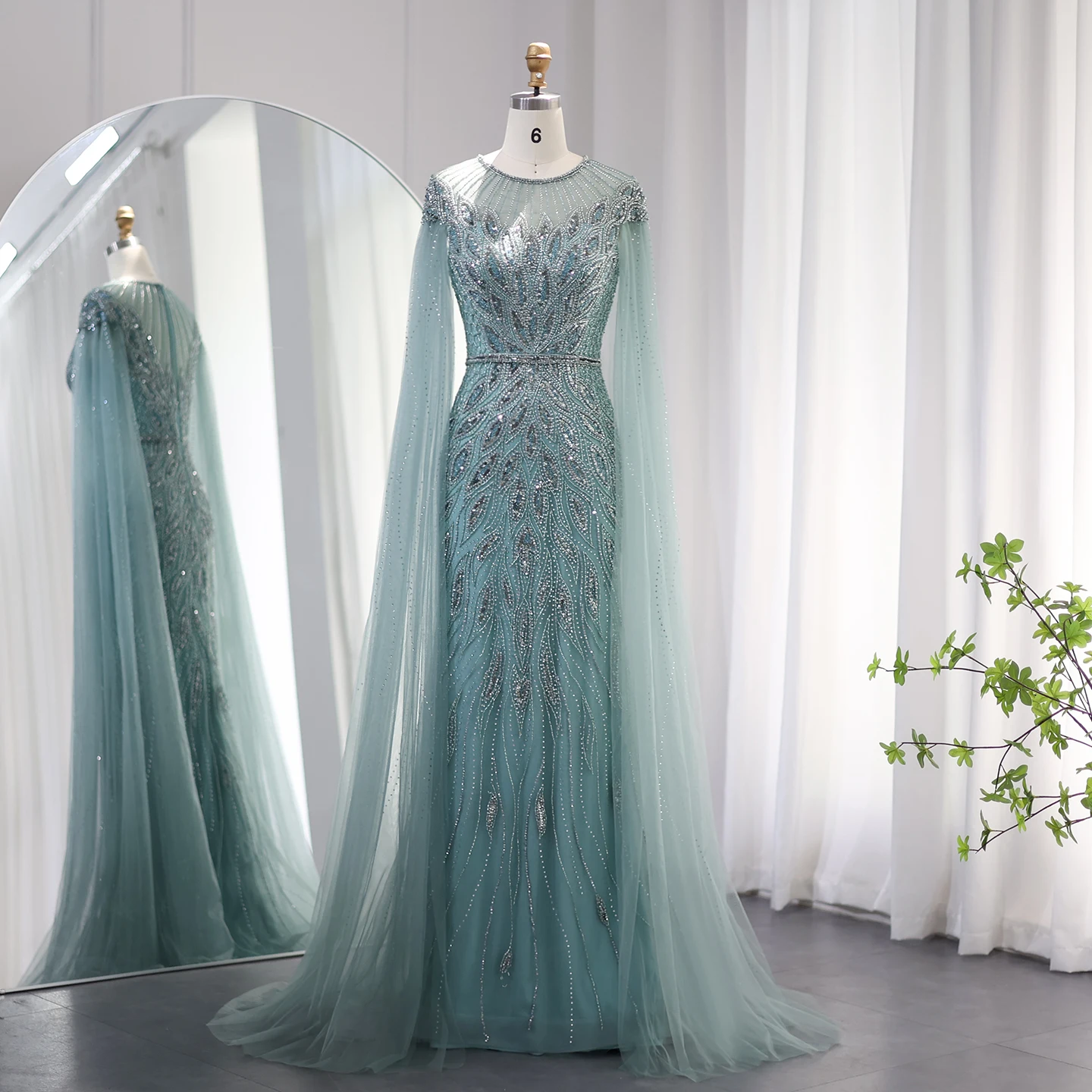 S714d2b1c3af04e06b5b5e143289b0359n Luxury Arabic Blue Mermaid Evening Dress with Cape Sleeves Sage Green Gold Dubai Women Wedding Party Gowns Mallzona