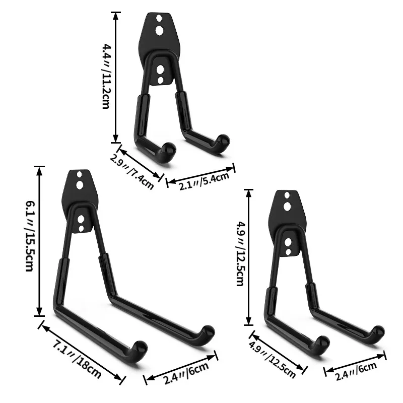 Heavy-Duty Wall-Mounted Non-Slip Metal Hook Set for Garage and Garden Tool Storage