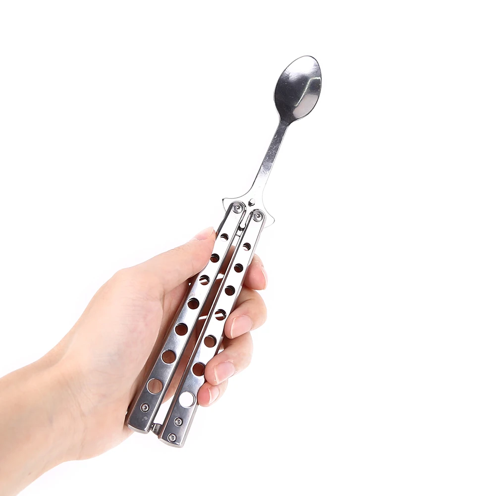 Stainless Steel Tableware Folding Butterfly Knife Style Utensil Fork Spoon Trainer