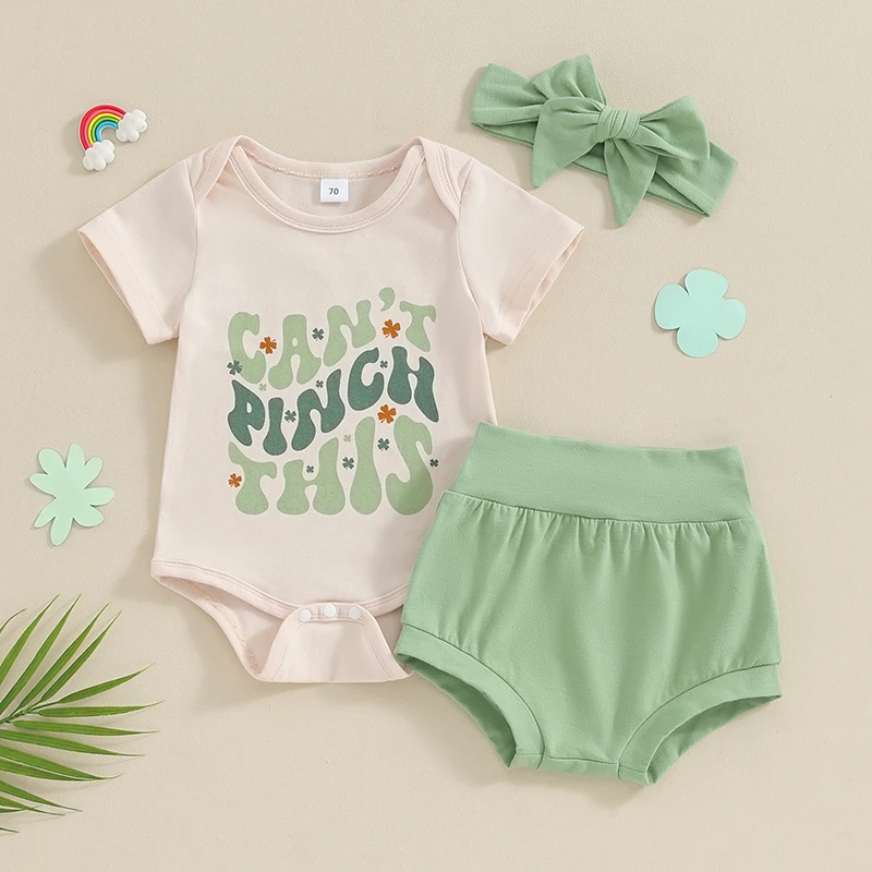 

St Patricks Day Baby Girl Boy Outfit Can t Pinch This Romper Top Shorts Set Newborn Toddler Shamrock Clothes