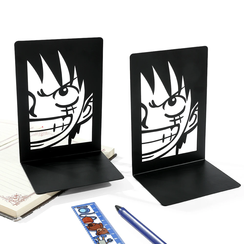 2pcs Anime One Piece Luffy Book Ends, Non-Slip Metal Book Ends Office Bookends for Fans Collection Organise Desktop Bookends 5