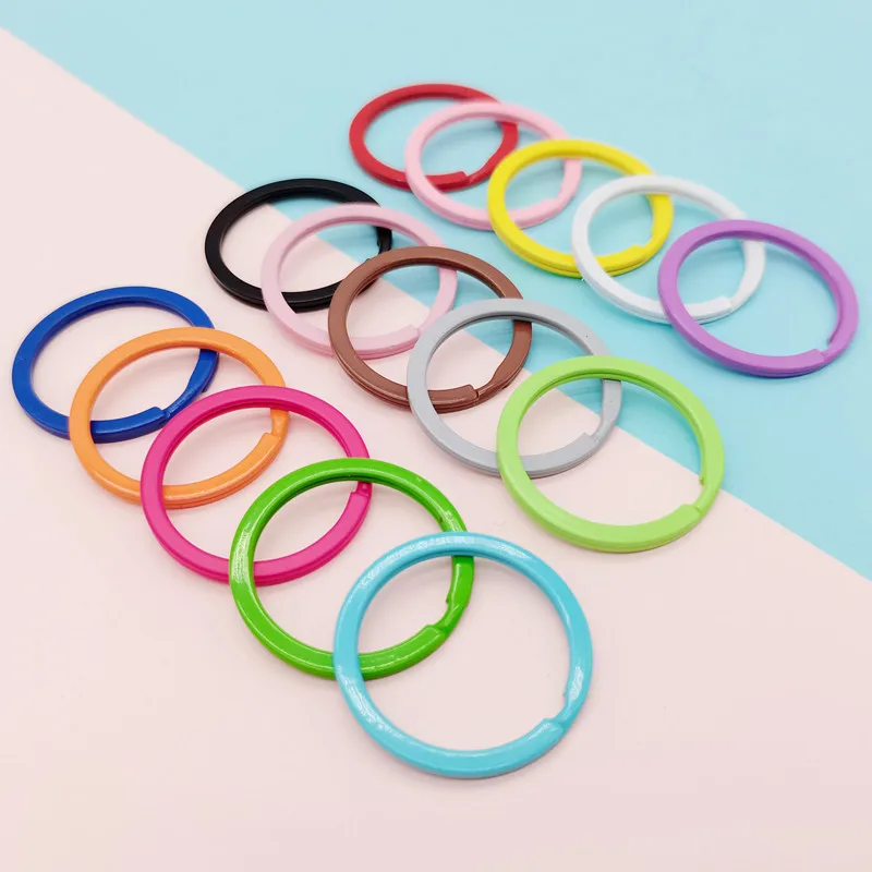 100pcs 30mm Key Ring Keys Chain Candy Color Round Flat Split Keychain Metal Key Holder Rings Jewelry Keyfob Making Key Chains