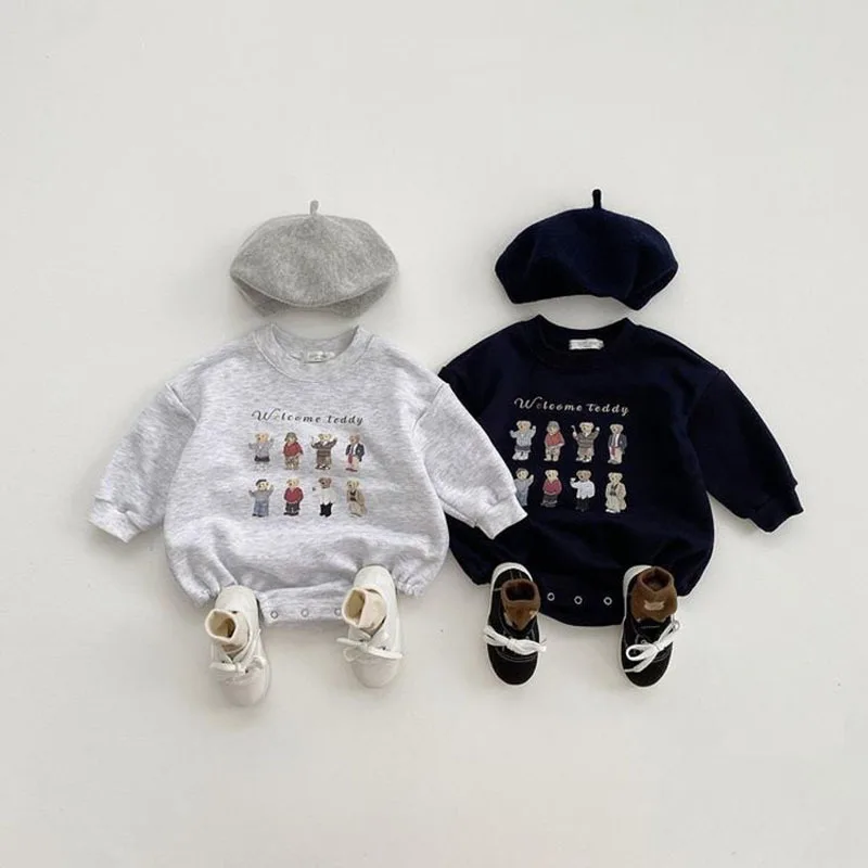 

2023 New Baby Long Sleeve Cartoon Bodysuit Cotton Infant Casual Jumpsuit Fashion Bear Print Newborn Boy Girl Clothes 0-24M