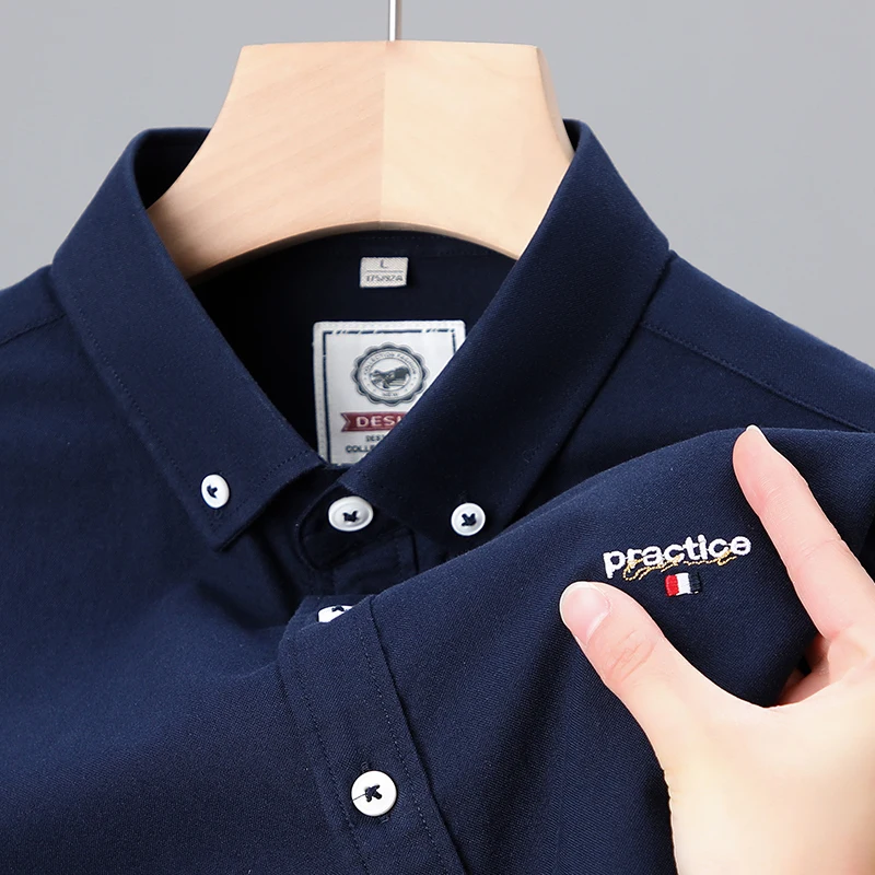 

High Quality 100% Cotton Men's Shirt Letter Embroidered Short Sleeved 2023 Summer British Business Trend Handsome Luxury Shirt