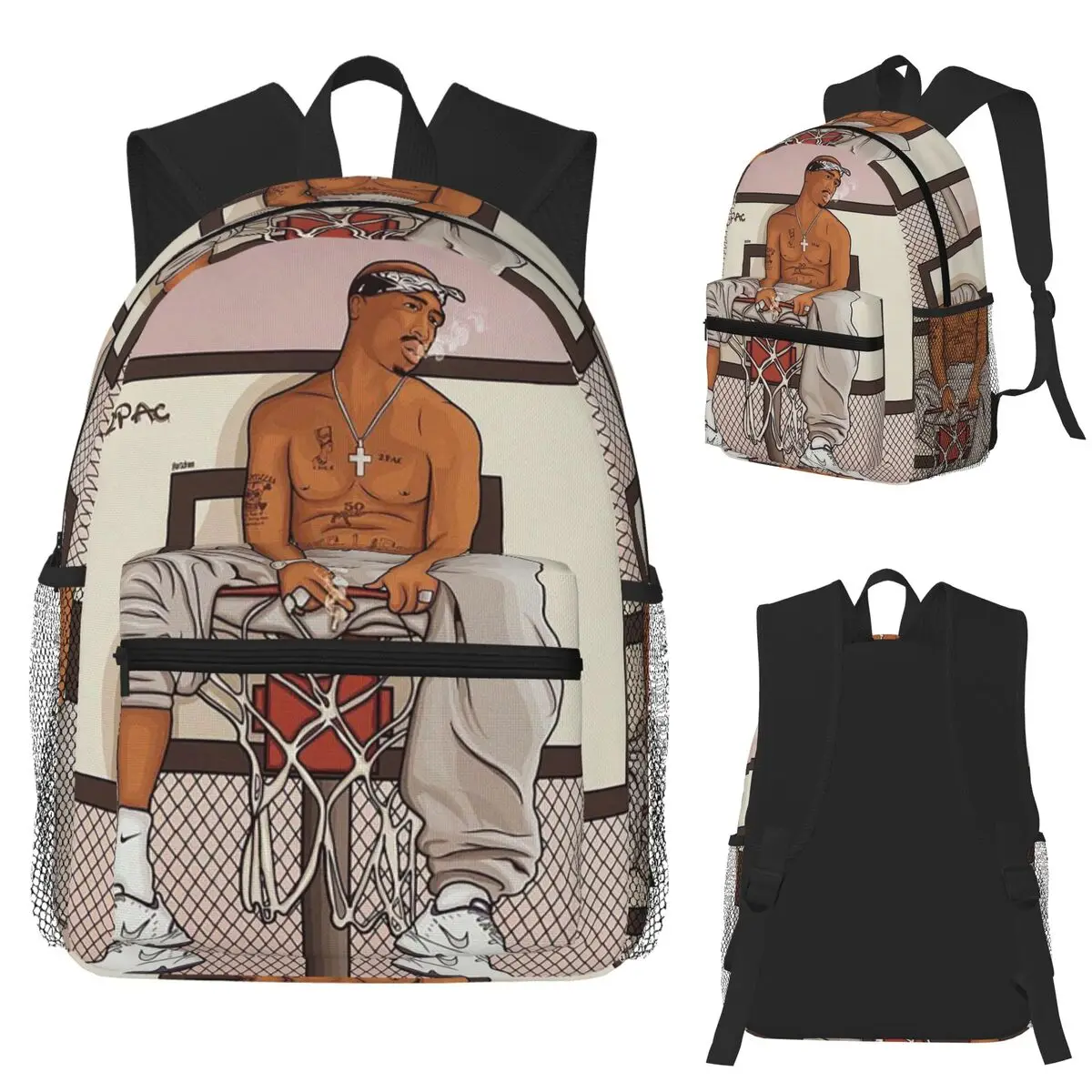 Rapper Tupac 2PAC Hip Hop Student Backpack School Bag Hiking Travel ...