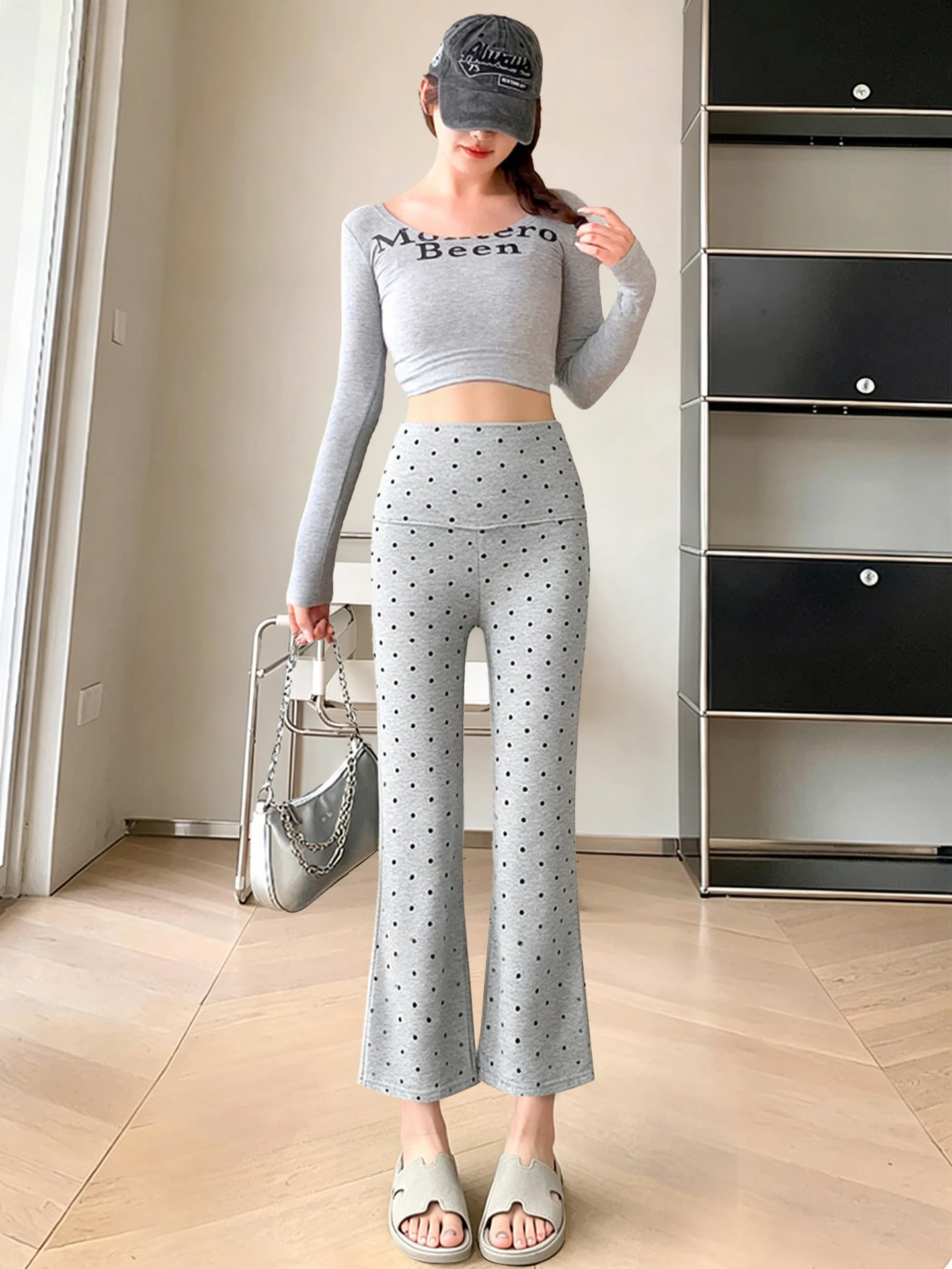 임산부 바지 여름 얇은 폴카 도트 플레어 팬츠 아웃웨어 코튼 폴리에스터 9부 길이 봄 여름 신상품