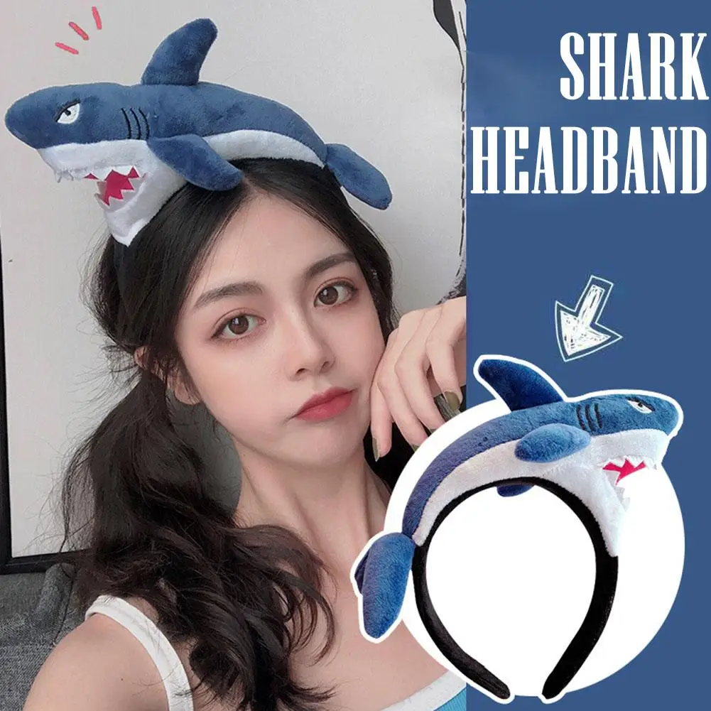 Cartoon Shark Hair Band Cute Funny Animal Wash Face Girls Ocean Headwear Day Hat Headband Dress Children's Hair Hoop Makeup N8N0 ocean animal shower curtain funny underwater whale shark turtle sailboat coral mermaid beach cartoon boys kids bathroom decor