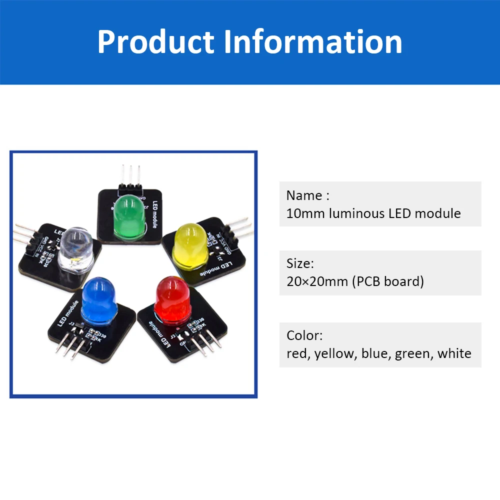 LED Module Luminous LED Light Sensor Indicator Light-emitting Module 3.3V-5V 10mm for Arduino Microcontroller Control