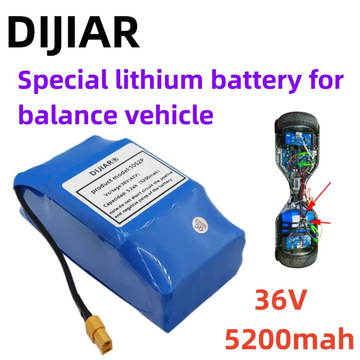

New 18650 battery100%DIJIAR 10s2p 36V lithium-ion rechargeable battery 5200mah 5.2ah single-cycle voltage hovering plate battery