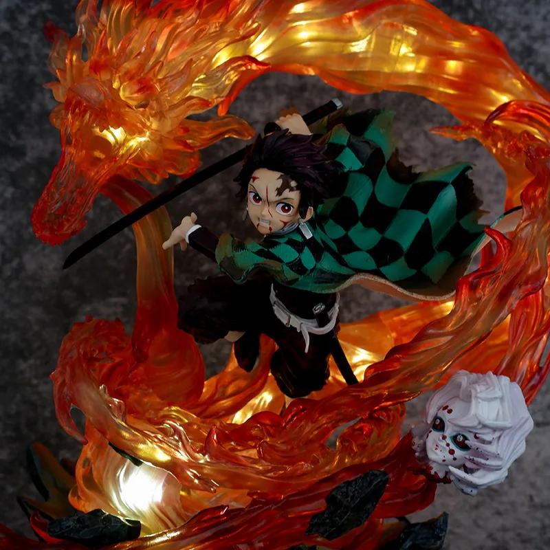 30cm GK Statue Tanjirou Kamado PVC Action Figure Fire Dragon with Led Light  Anime Demon Slayer Kimetsu No Yaiba Toys Figuras
