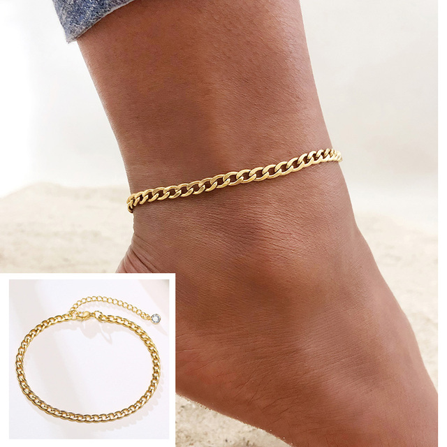 Chain Anklet for Women Girls Adjustable Summer Beach Chain Anklet Bracelet Mother's Day Gifts Stainless Steel Not Allergic