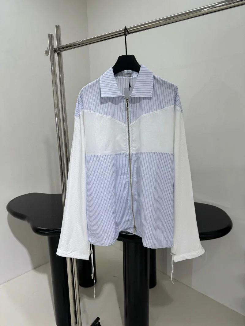

Fashionable and trendy jacket top with jacquard stripes patchwork sun protection thin jacket for both men and women