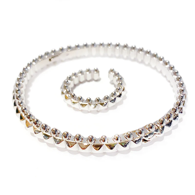 Elegantes, verstellbares Luxus-Zirkon-Armband für Damen, im coolen Stil, modisches Schrauben-Punk-Armreif- und Ring-Set, luxuriöser Schmuck – Detail 1