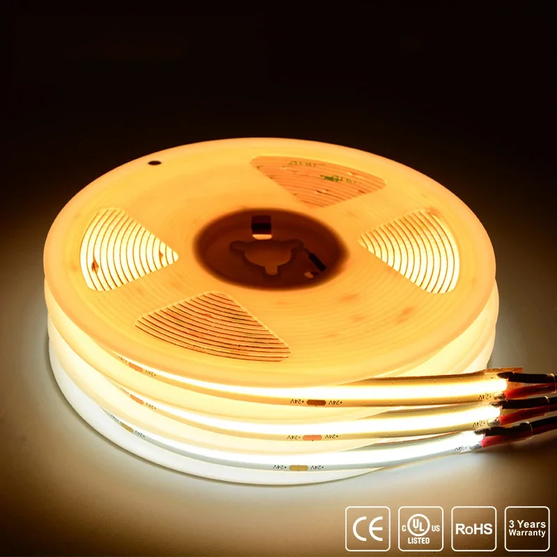 COB LED Strip Lights UL Listed 320 480 LEDs/m 16.4ft High Density Flexible RA90 COB Tape Ribbon 3000K-6500K Led Lights DC12V 24V dc12v 24v led strip 5m 10m 2835 ribbon diode tape 120 240leds m flexible led lights warm cool white waterproof tv backlight