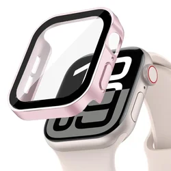 Premium Glass Screen Protector with Case for Smartwatch - Straight Edge Design (Matte pink 07)