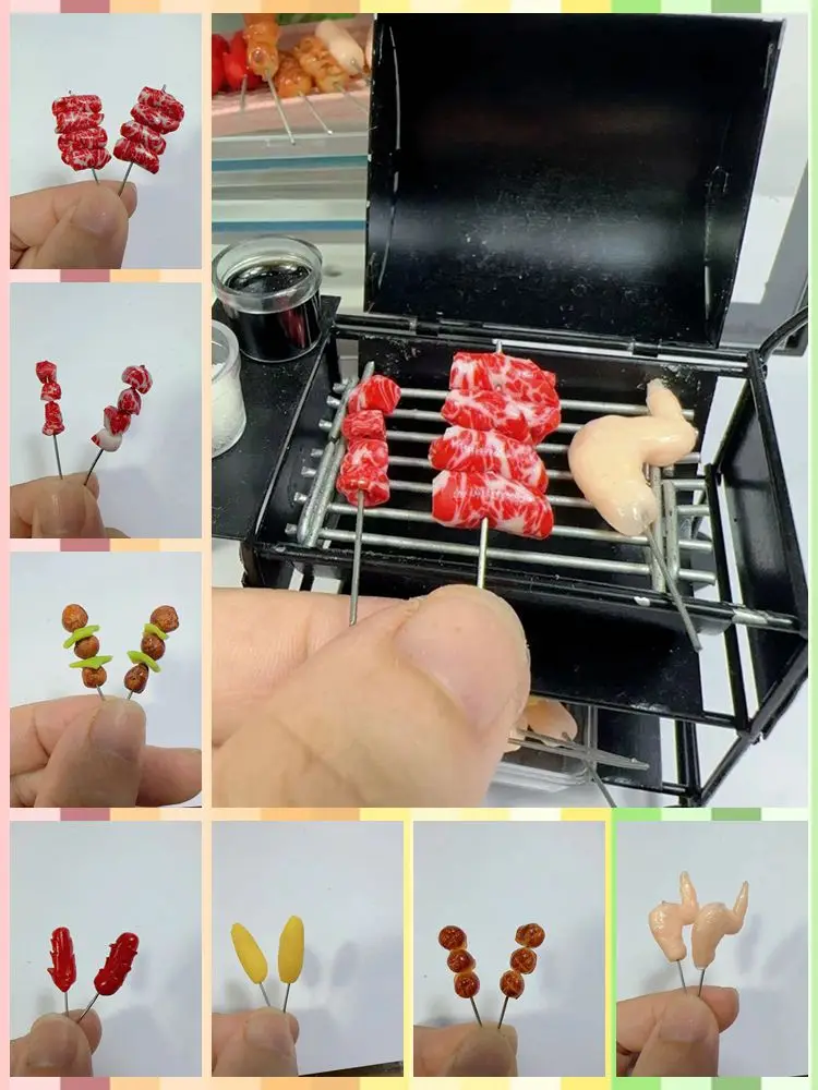 New 1/12Miniature Supermarket food simulation kabob beef sausage corn mushroom for Doll House Mini Kitchen Clay food Accessories 6
