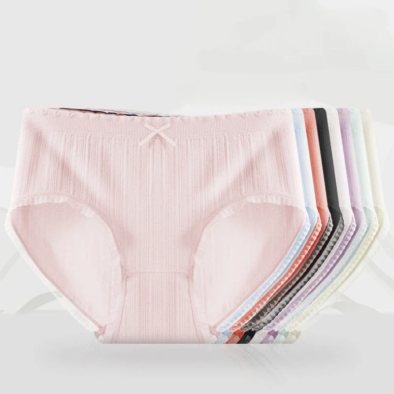 Nuove mutande Intimo da donna Puro cotone a vita media Mutandine di pizzo Antibatterico Cavallo Biancheria intima giapponese a triangolo senza cuciture - immagine 4