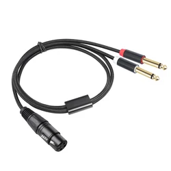 Premium XLR Female to Dual 1/4 Inch Y Splitter Cable for Microphone Mixer, 3 - Pin to Dual Mono TS Male Connection (1M)