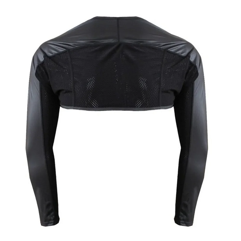 Men Faux Leather Chest Harness Cropped Tops Lingerie Shawls Sexy Long Sleeve Leather Club Party Black Stage Performance Costumes