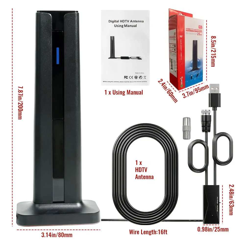 4K 1080P TV Anteni, Tüm Akıllı TV'ler için Uzun Menzilli ve HD Dijital Yerel Kanalları Destekleyen Amplifikatörlü İç Mekan Anteni