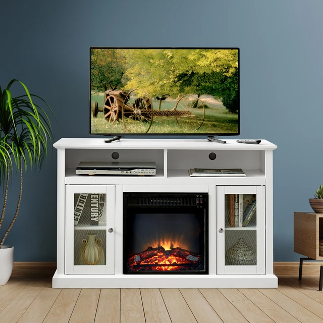 Soporte de TV para chimenea eléctrica moderna para televisores de hasta 55  , consola central de entretenimiento multimedia con chimenea de inserción  y estantes ajustables - AliExpress