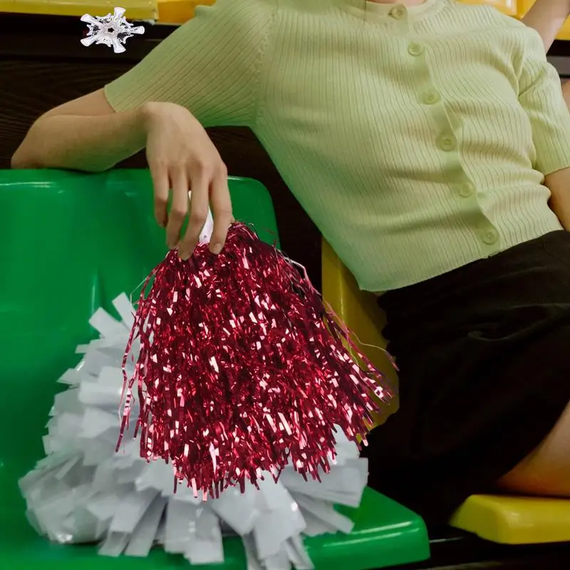 24Pcs Cheerleading Pom Poms Metallic Foil Cheer Pom Poms With Plastic Handle For Adults Kids Cheerleaders Party