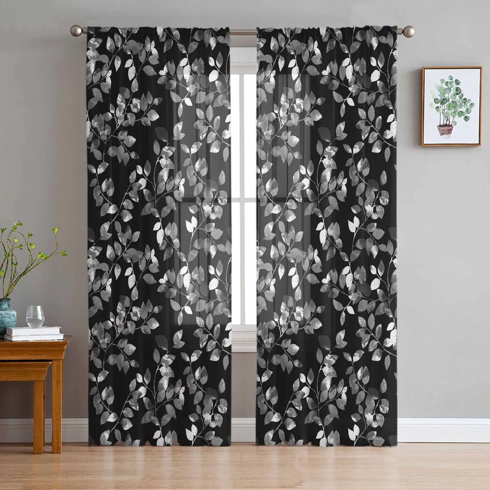 

Overlay Of Leaves And Plants Curtain For Living Room Bedroom Kitchen Window Tulle Curtains Home Essentials