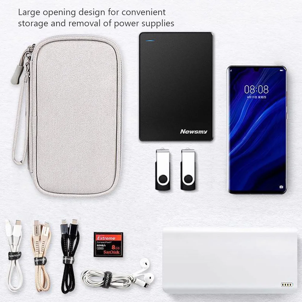 Double-Layer Accessory Organizer Dual-Zip Travel Pouch Multi-Compartment Storage Bag for Makeup Brushes Charging Cables Earphone