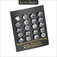 LUXUSTEEL Luxury Crystal Stud Earrings For Women Men Silver Color Stainless Steel Square Cubic Zirconia 3mm-10mm Fashion Jewelry 1
