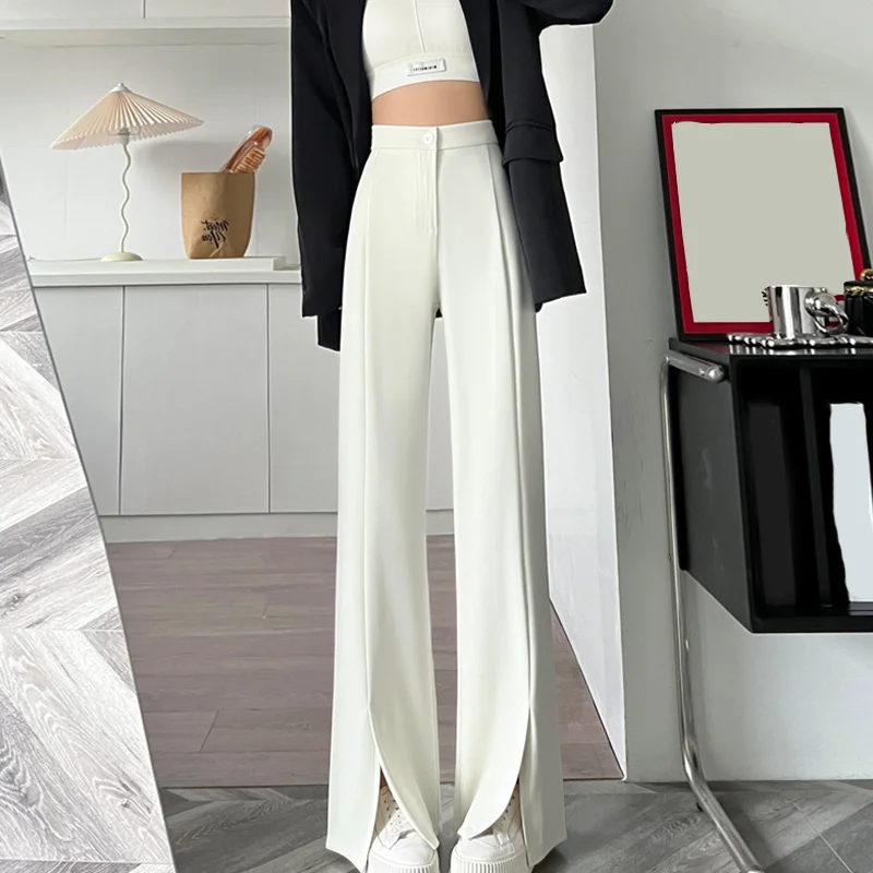 

Pants Women Fashion High Waisted Straight Elegant Casual Korean Style Chic Solid Split Vintage Streetwear Wide Leg Pants New