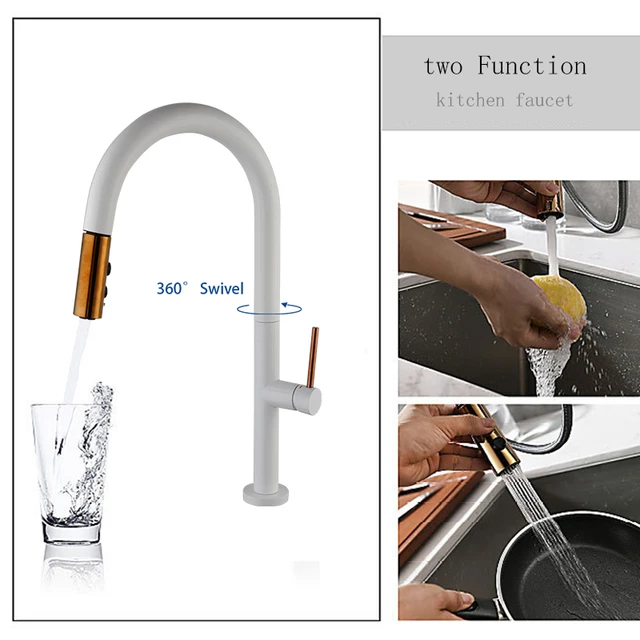 ZAPPO สีขาวและ Rose Gold ก๊อกน้ําห้องครัวดึงลง Magnetic Docking Sprayer สแตนเลสดึงออก RV ก๊อกน้ําอ่างล้างจาน 2