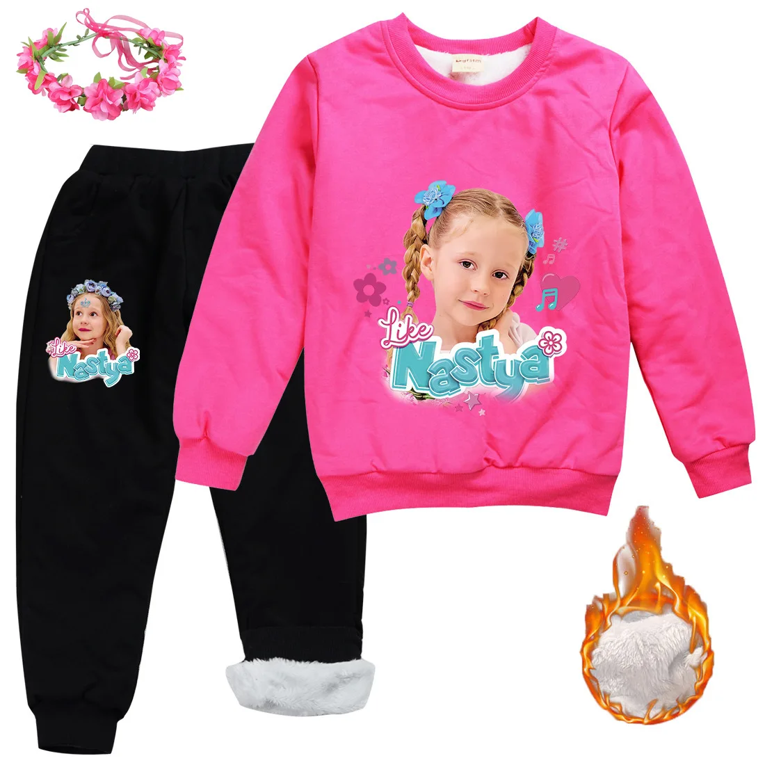 

Lovely Like Nastya Show Clothes Kids Winter Clothing Toddler Girls Warm Fleece Sweatshirts Pants 2pcs Set Boys Thicken Tracksuit