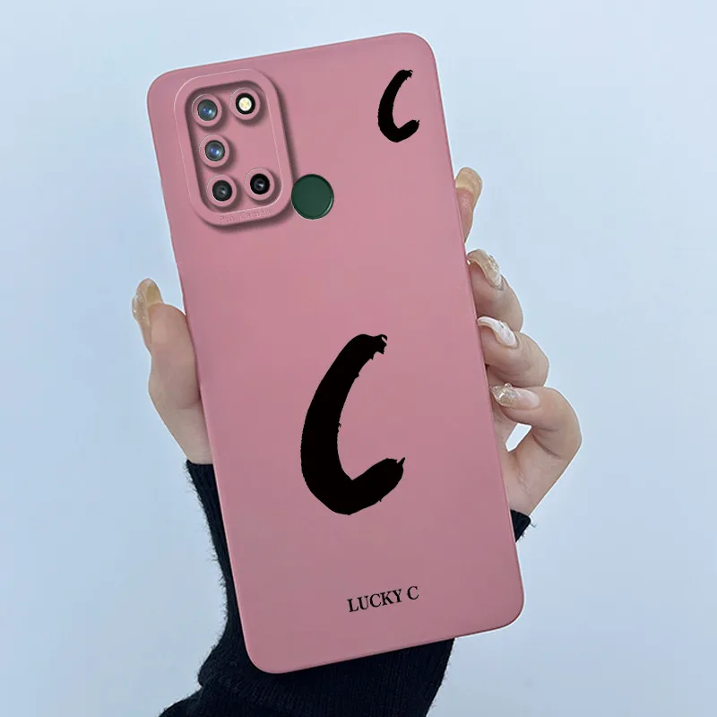 Lucky Initial Letter Silicone Matte Soft Shockproof Bumper Phone Case Cover