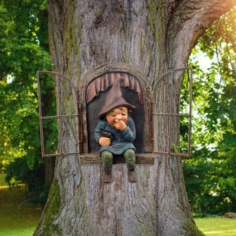 Creative Garden Statue Elf Go Out Tree Hug Suitable For Home Courtyard Porch Decoration Garden Decoration Outdoor Decor